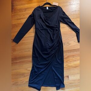 Chic Black Wrap Midi Dress